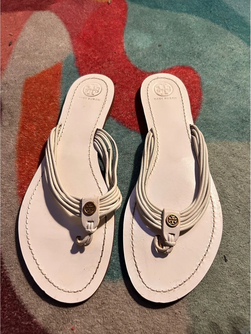 Tory Burch White Leather Thong Sandals
